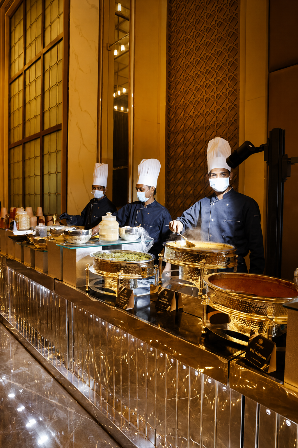 Indian food buffet catering setup